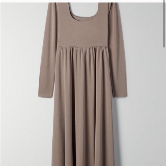 WILFRED Market Slit Dress Midi Long sleeve Turner Taupe Lyocell XXS Aritzia NWT - Picture 7 of 9